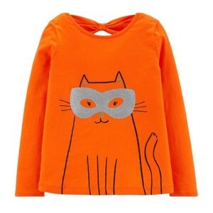 Carter’s Long Sleeve Halloween Cat Shirt Orange Girl’s Size 4T